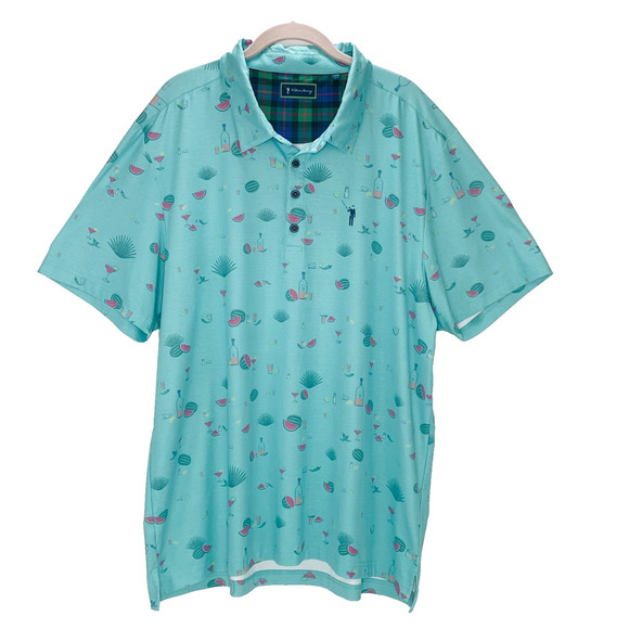 WILLIAM MURRAY Agua Caliente Polo XL Turquoise Golf Watermelon Margaritas VGUC - Picture 1 of 8